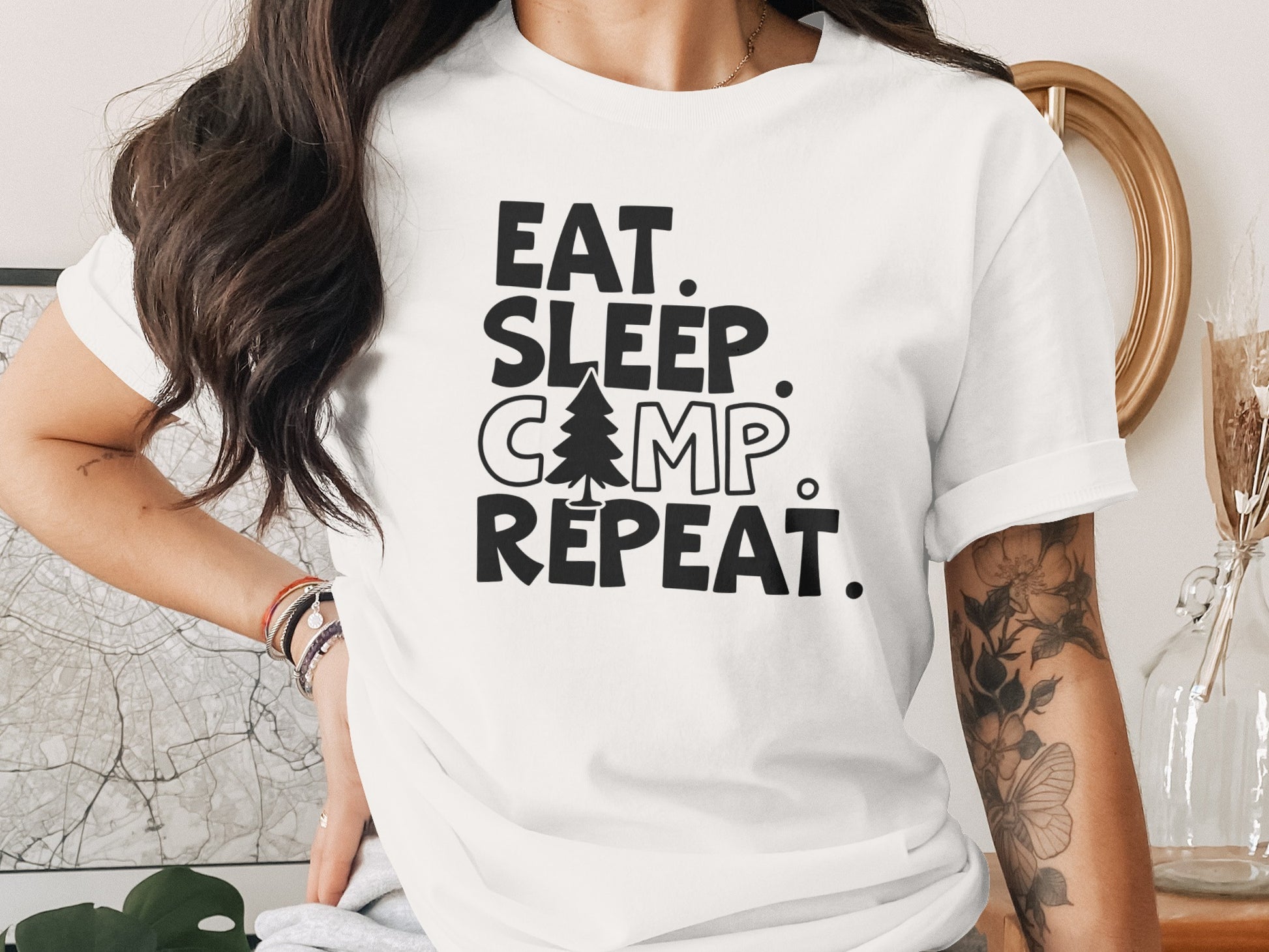 Eat Sleep Camp Repeat With Pine Tree Graphic T-Shirt T-Shirt - Outdoor & Adventure Collection - Mile Marker 16 Gear by Cloud 16 Clothing Co.