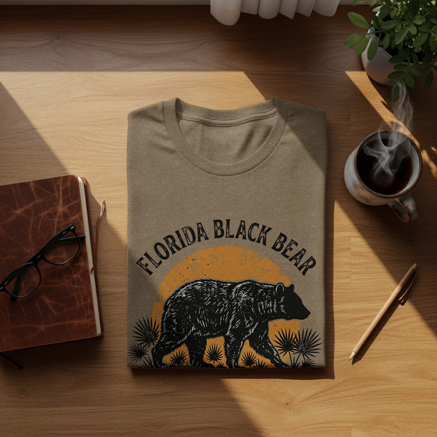 Heritage Florida Bear Trails Classic Nomad Tee: T-shirt with "Florida Black Bear" text and a graphic of a walking bear and palm fronds.