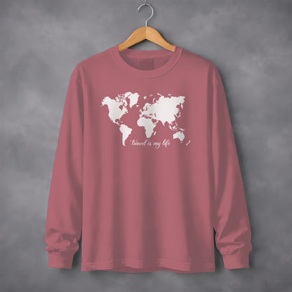 World Map With Travel Is My Life Design Long Sleeve