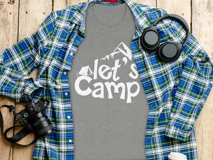 Lets Camp Tent With Mountain T-Shirt T-Shirt - Outdoor & Adventure Collection - Mile Marker 16 Gear by Cloud 16 Clothing Co.