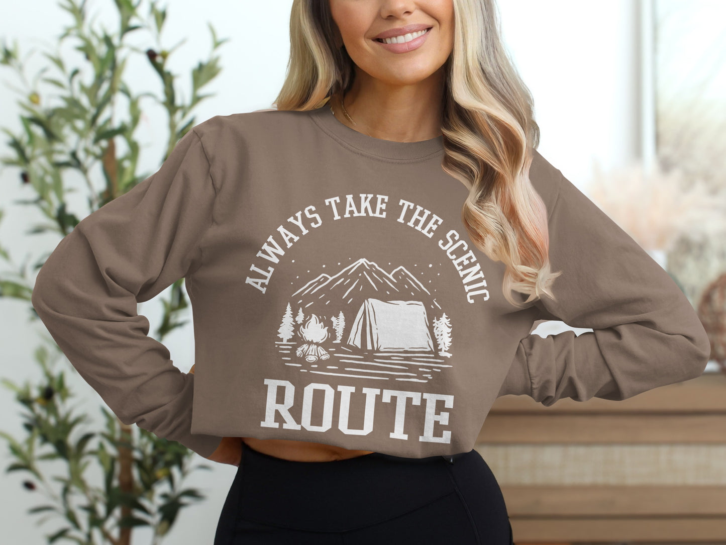 Always Take The Scenic Route Camping Adventure Long Sleeve T-Shirt Long Sleeve Tee - Outdoor & Adventure Collection - Mile Marker 16 Gear by Cloud 16 Clothing Co.