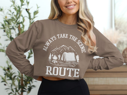 Always Take The Scenic Route Camping Adventure Long Sleeve T-Shirt Long Sleeve Tee - Outdoor & Adventure Collection - Mile Marker 16 Gear by Cloud 16 Clothing Co.