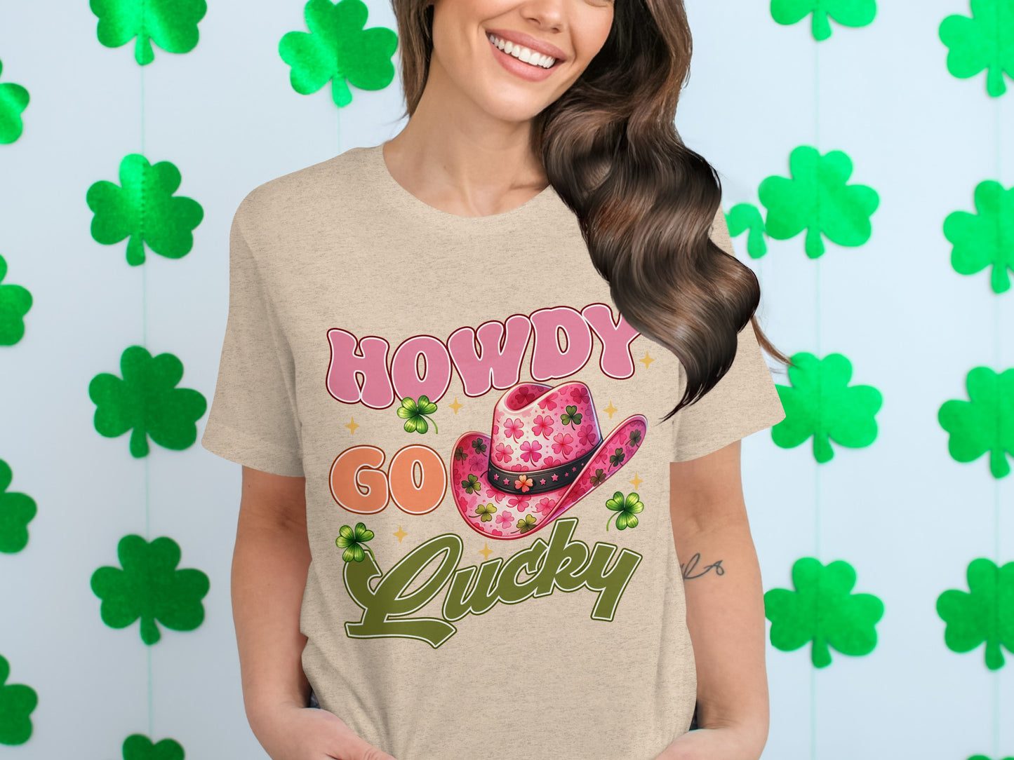 Howdy Go Lucky Shamrock and Cowboy Hat T-shirt