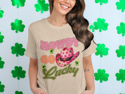 Howdy Go Lucky Shamrock and Cowboy Hat T-shirt