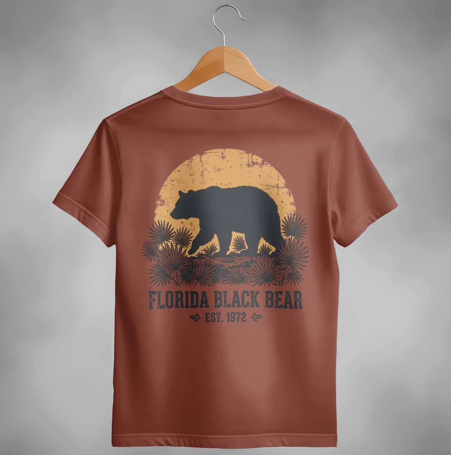 Brown t-shirt with black bear silhouette and "Florida Black Bear" text.