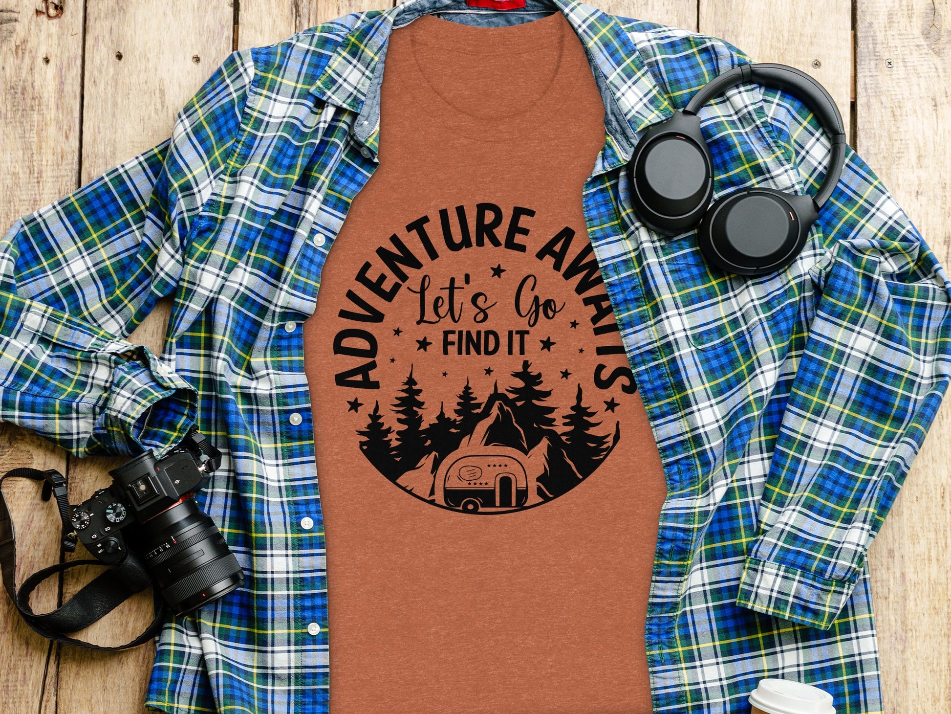 Adventure Awaits Let's Go Find It Silhouette Camper T-Shirt T-Shirt - Outdoor & Adventure Collection - Mile Marker 16 Gear by Cloud 16 Clothing Co.