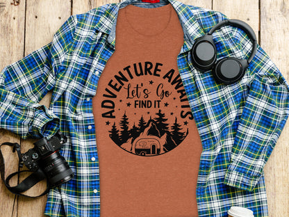 Adventure Awaits Let's Go Find It Silhouette Camper T-Shirt T-Shirt - Outdoor & Adventure Collection - Mile Marker 16 Gear by Cloud 16 Clothing Co.