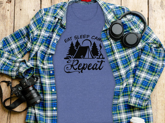 Eat Sleep Camp Repeat Adventure Graphic Camping T-Shirt T-Shirt - Outdoor & Adventure Collection - Mile Marker 16 Gear by Cloud 16 Clothing Co.