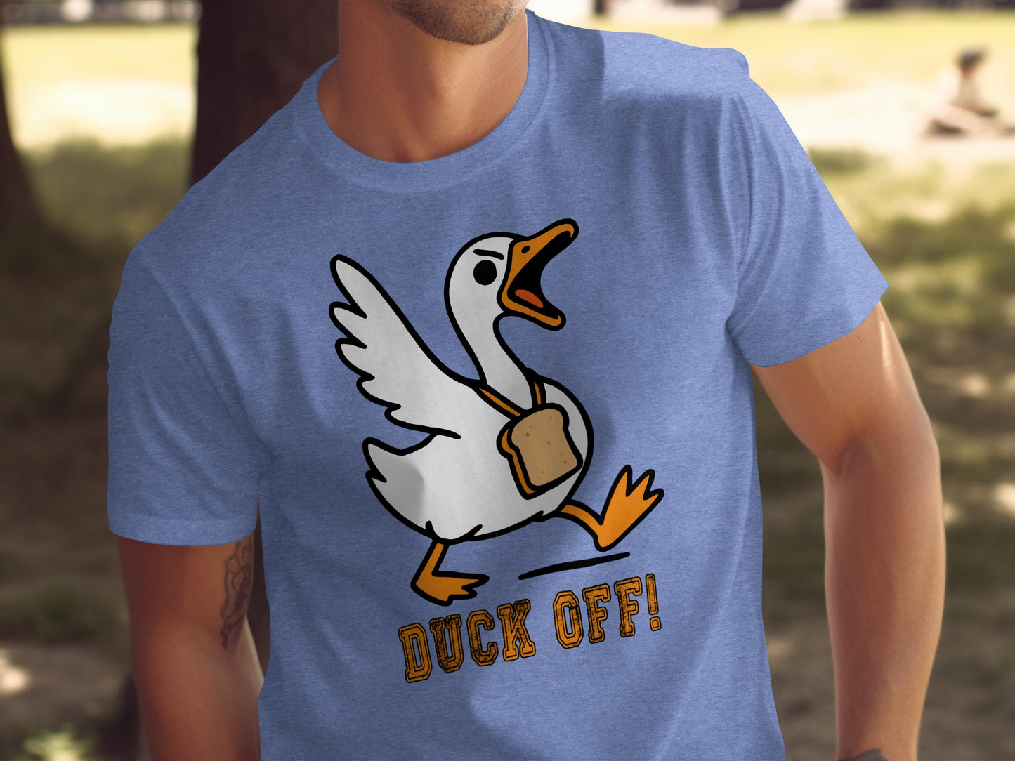Duck Off Funny Graphic T-Shirt with Duck and Bread Print