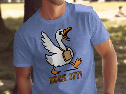 Duck Off Funny Graphic T-Shirt with Duck and Bread Print