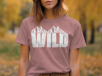 White Wild Text with Mountains Graphic Design T-Shirt T-Shirt - Outdoor & Adventure Collection - Mile Marker 16 Gear by Cloud 16 Clothing Co.