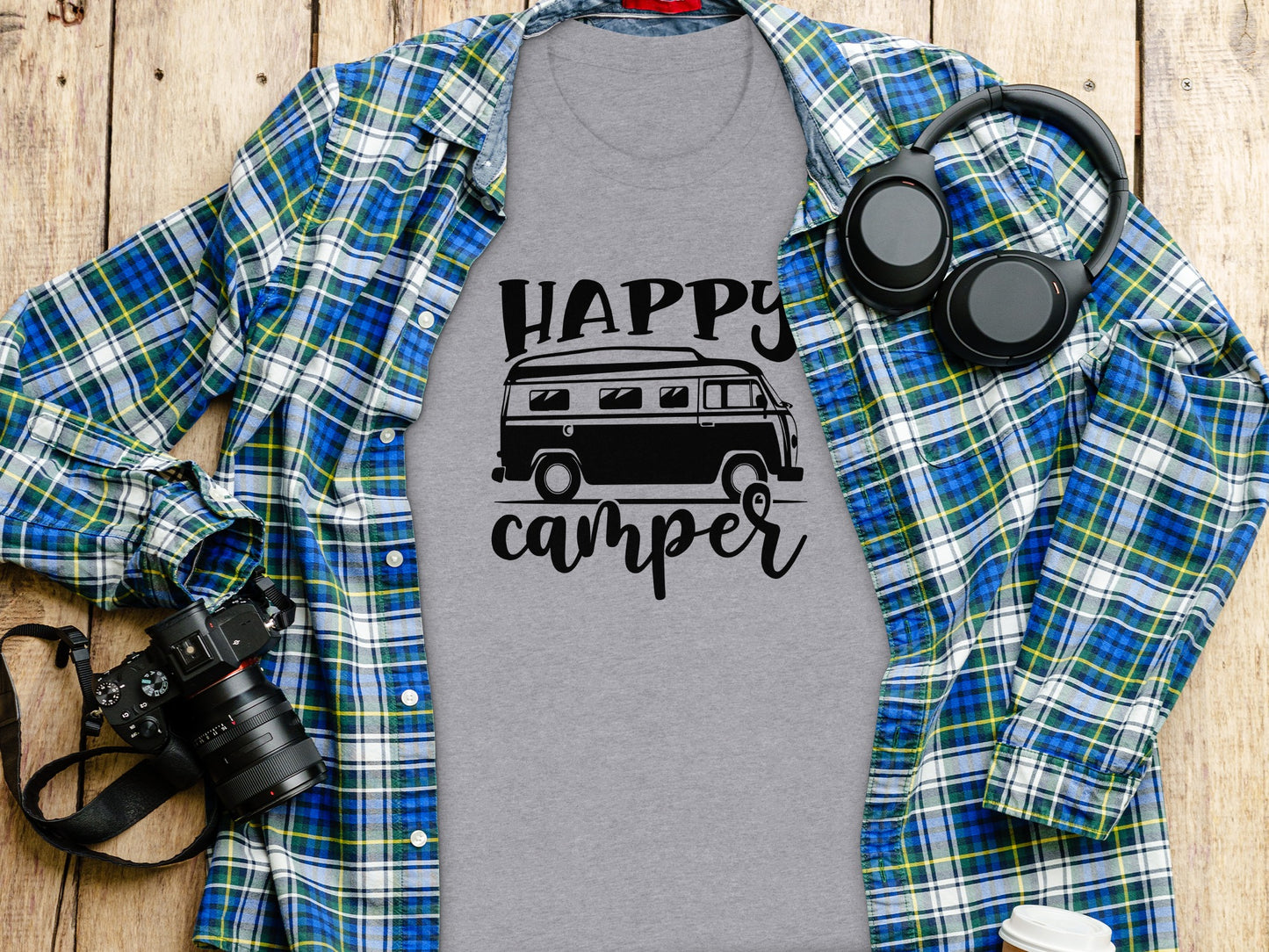 Happy Camper Volkswagen Van Road Trip Vacation T-Shirt T-Shirt - Outdoor & Adventure Collection - Mile Marker 16 Gear by Cloud 16 Clothing Co.