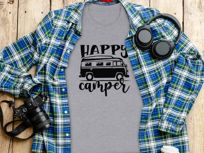 Happy Camper Volkswagen Van Road Trip Vacation T-Shirt T-Shirt - Outdoor & Adventure Collection - Mile Marker 16 Gear by Cloud 16 Clothing Co.