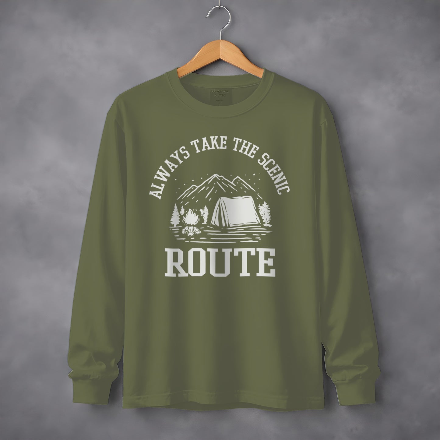 Always Take The Scenic Route Camping Adventure Long Sleeve T-Shirt Long Sleeve Tee - Outdoor & Adventure Collection - Mile Marker 16 Gear by Cloud 16 Clothing Co.