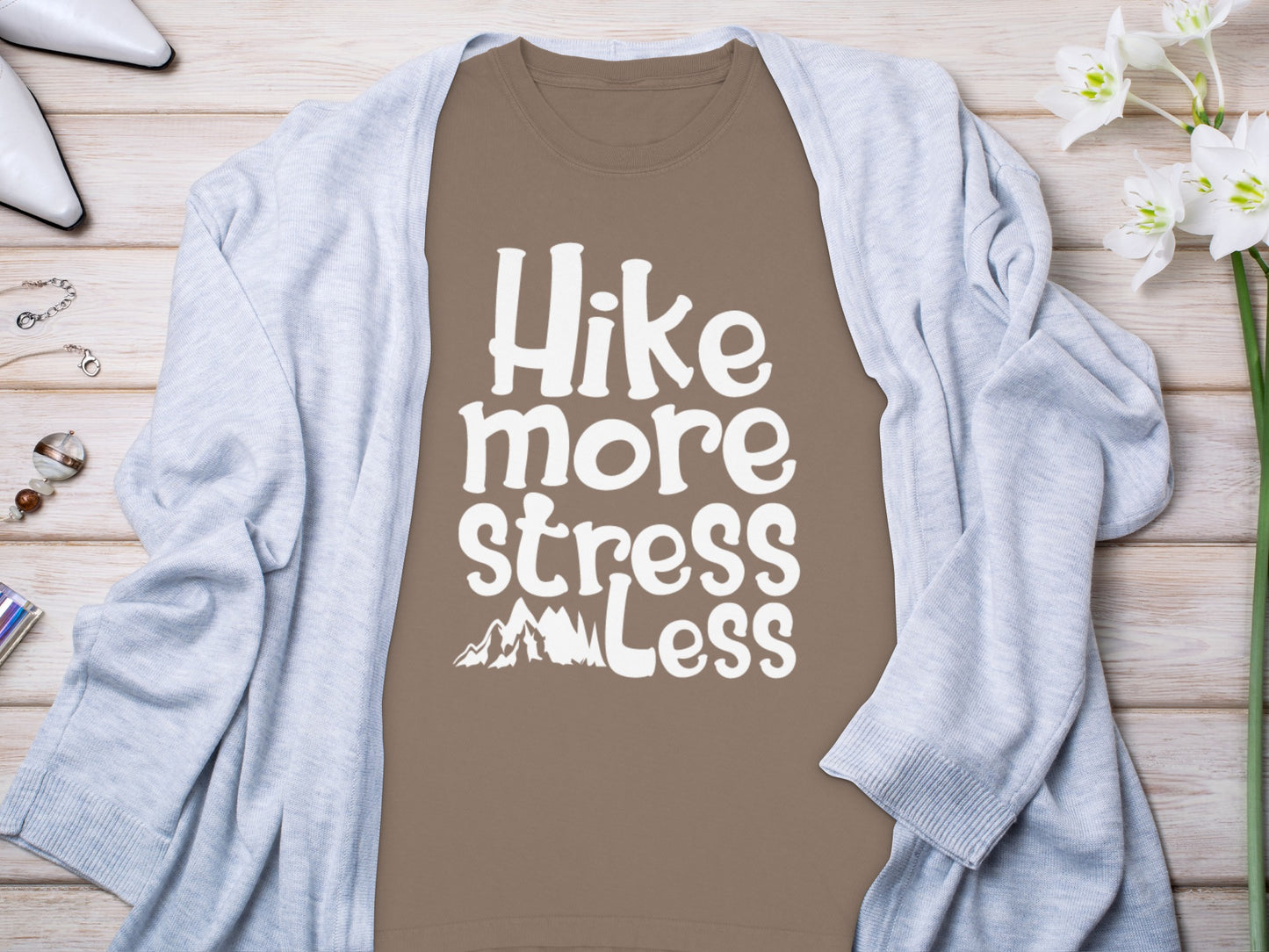 Hike More Stress Less Graphic T-Shirt for Outdoor Adventures
