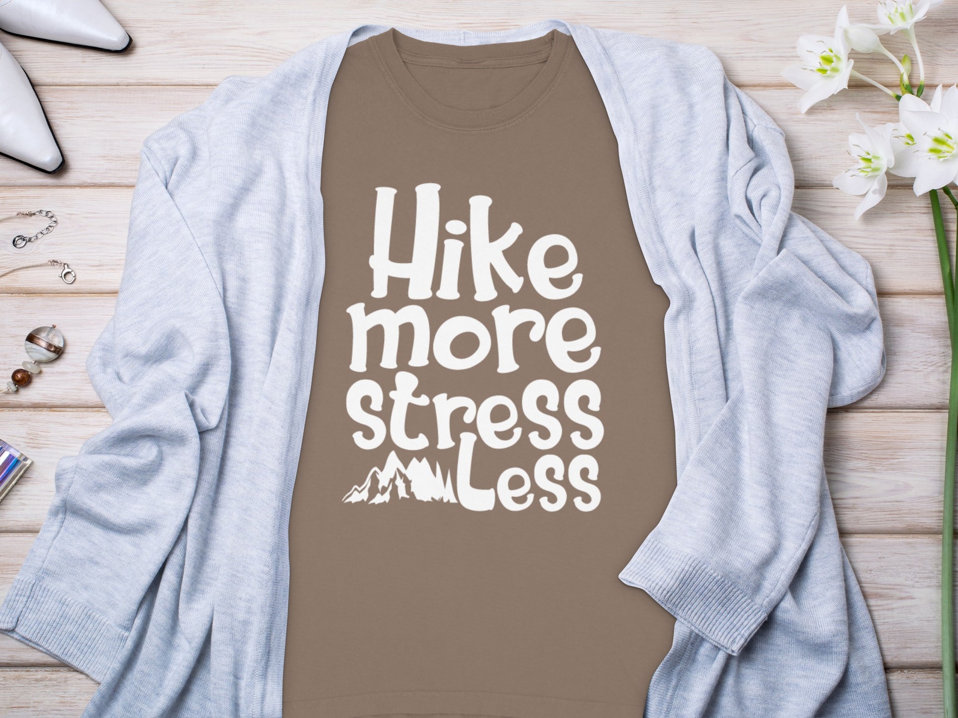 Hike More Stress Less Graphic T-Shirt for Outdoor Adventures