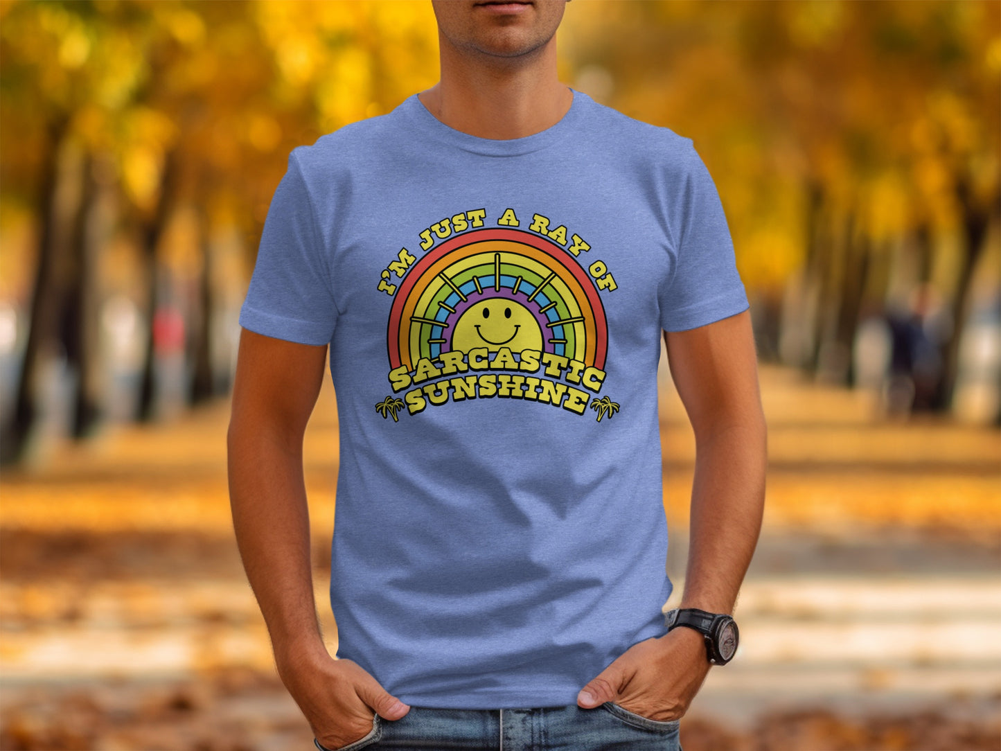 Sarcastic Sunshine Retro Rainbow Graphic Tee Shirt