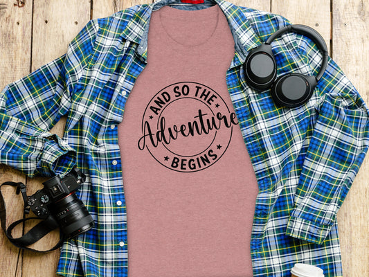 And So The Adventure Begins Circle Graphic T-Shirt T-Shirt - Outdoor & Adventure Collection - Mile Marker 16 Gear by Cloud 16 Clothing Co.