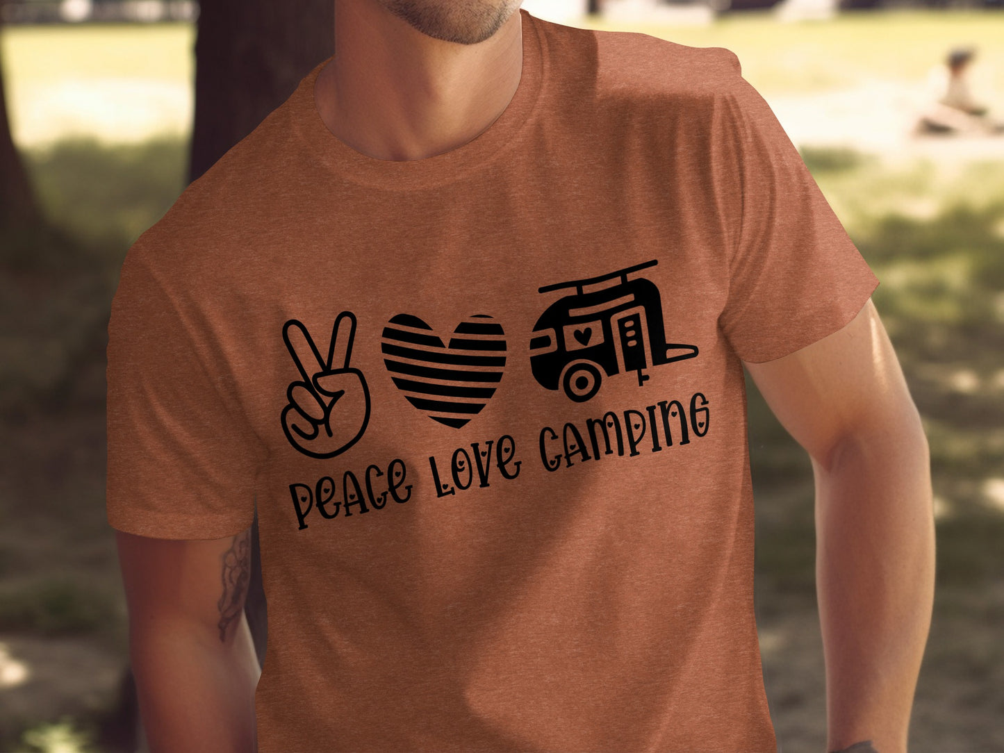 Peace Love Camping Symbol Design Graphic Novelty T-Shirt T-Shirt - Outdoor & Adventure Collection - Mile Marker 16 Gear by Cloud 16 Clothing Co.