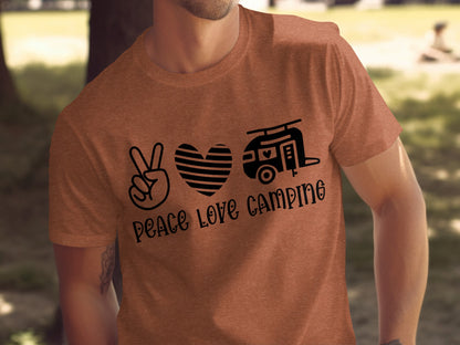 Peace Love Camping Symbol Design Graphic Novelty T-Shirt T-Shirt - Outdoor & Adventure Collection - Mile Marker 16 Gear by Cloud 16 Clothing Co.