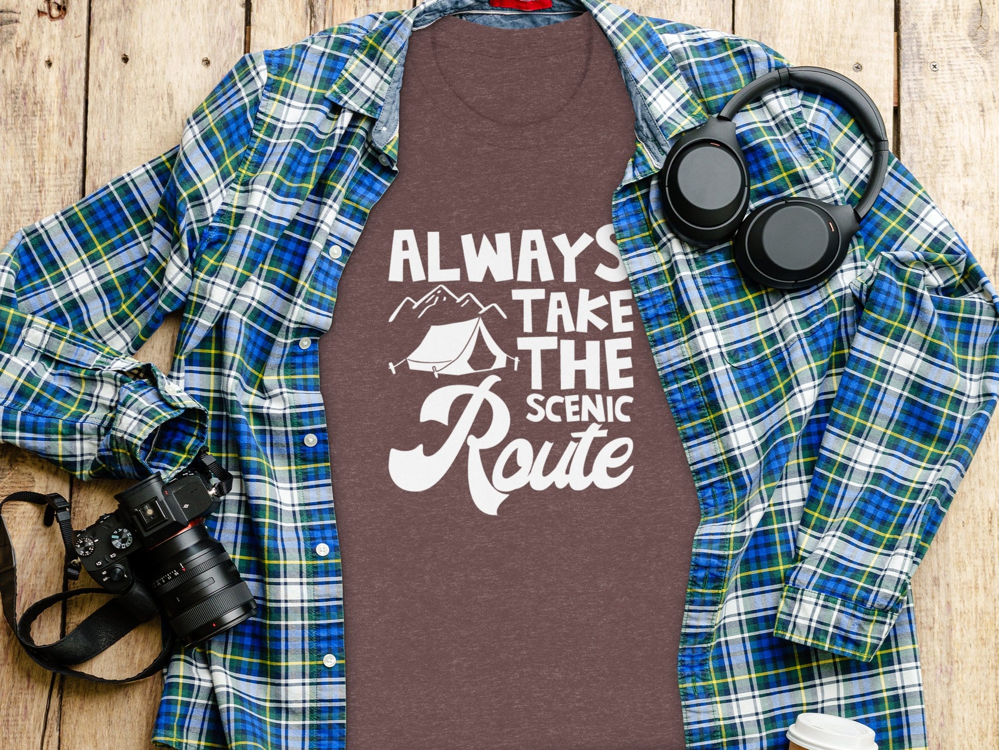 Always Take The Scenic Route Outdoors Camping Design T-Shirt T-Shirt - Outdoor & Adventure Collection - Mile Marker 16 Gear by Cloud 16 Clothing Co.