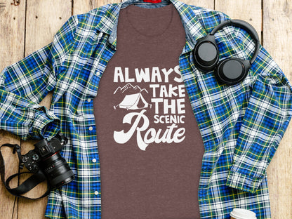 Always Take The Scenic Route Outdoors Camping Design T-Shirt T-Shirt - Outdoor & Adventure Collection - Mile Marker 16 Gear by Cloud 16 Clothing Co.