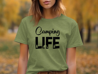Camping Is Life With Trees And Tent Adventure T-Shirt T-Shirt - Outdoor & Adventure Collection - Mile Marker 16 Gear by Cloud 16 Clothing Co.