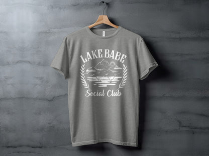 Lake Babe Social Club Mountains and Boat Graphic T-Shirt T-Shirt - Outdoor & Adventure Collection - Mile Marker 16 Gear by Cloud 16 Clothing Co.