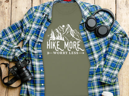 Hike More Worry Less Mountain Design Funny Outdoor Long Sleeve T-Shirt Long Sleeve Tee - Outdoor & Adventure Collection - Mile Marker 16 Gear by Cloud 16 Clothing Co.