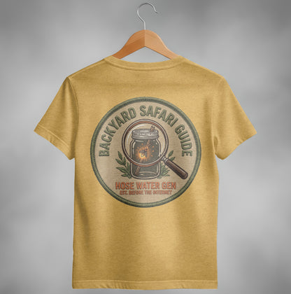 Backyard Safari Guide embroidered patch with a magnifying glass over a firefly.