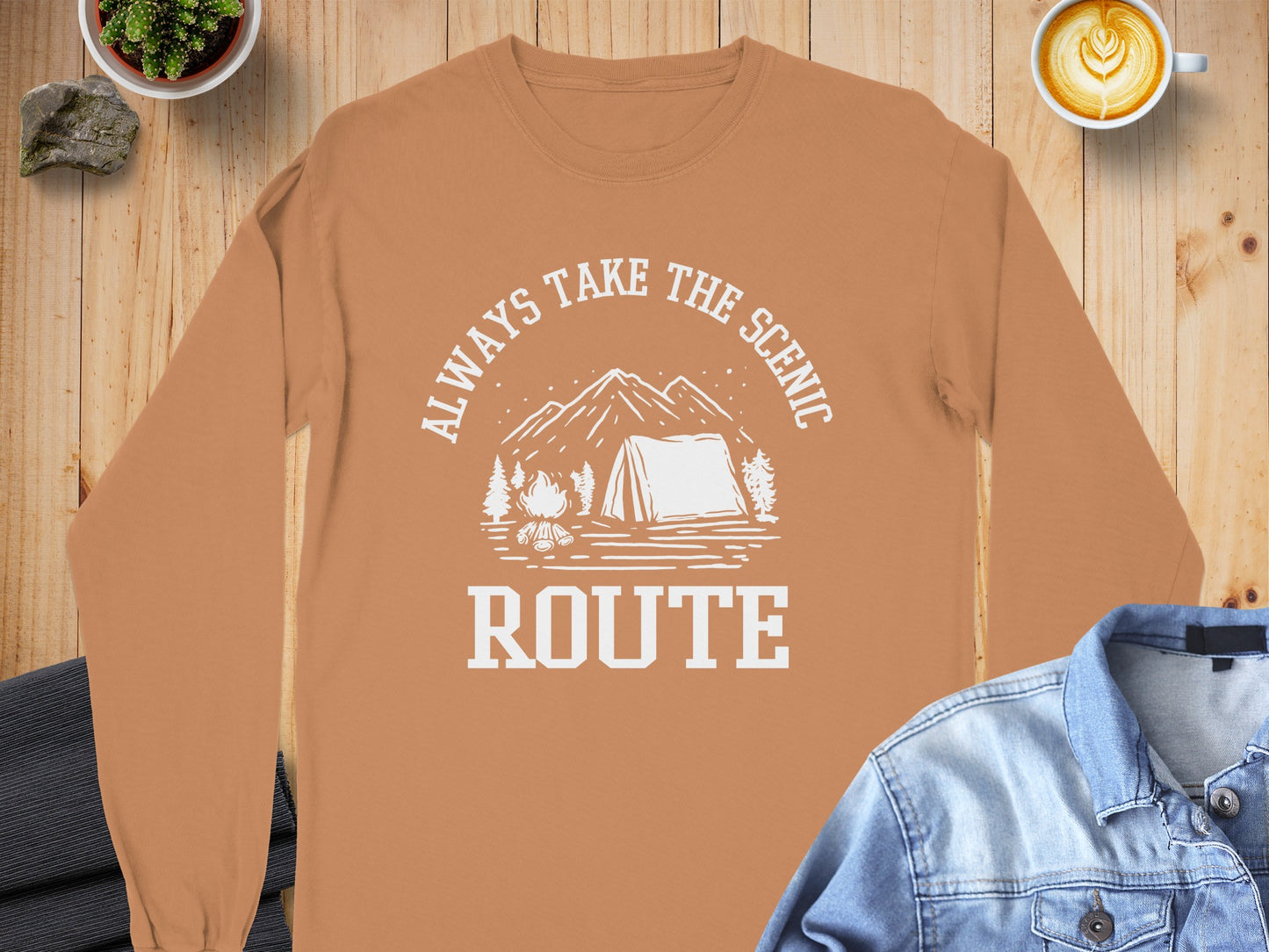 Always Take The Scenic Route Camping Adventure Long Sleeve T-Shirt Long Sleeve Tee - Outdoor & Adventure Collection - Mile Marker 16 Gear by Cloud 16 Clothing Co.