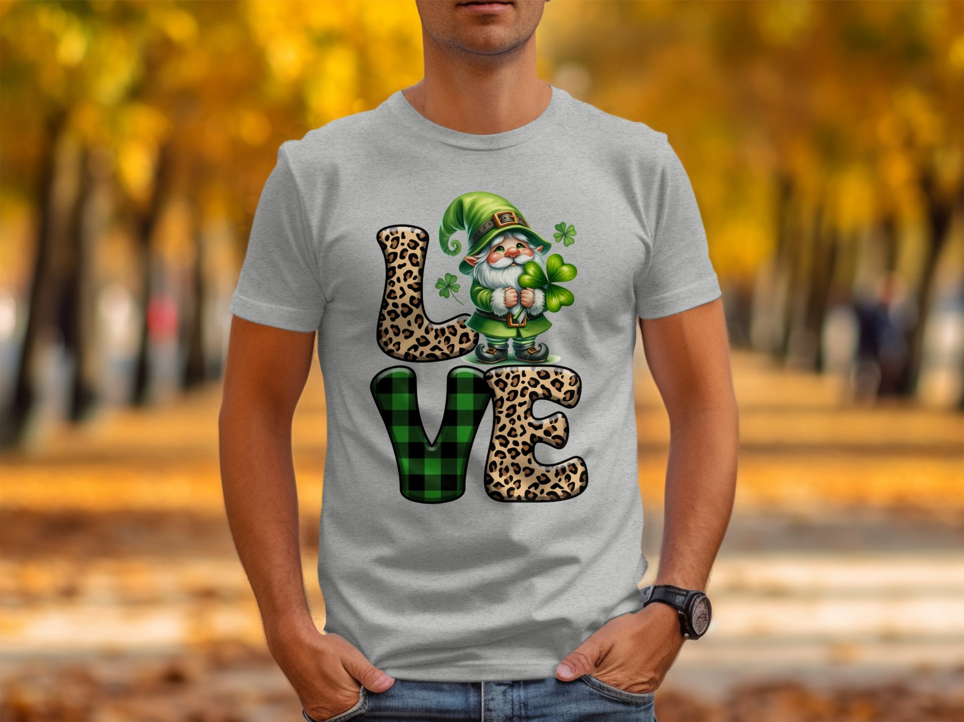 Love Gnome Shamrock Graphic T-Shirt for St. Patrick's Day