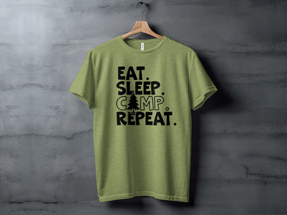 Eat Sleep Camp Repeat With Pine Tree Graphic T-Shirt T-Shirt - Outdoor & Adventure Collection - Mile Marker 16 Gear by Cloud 16 Clothing Co.