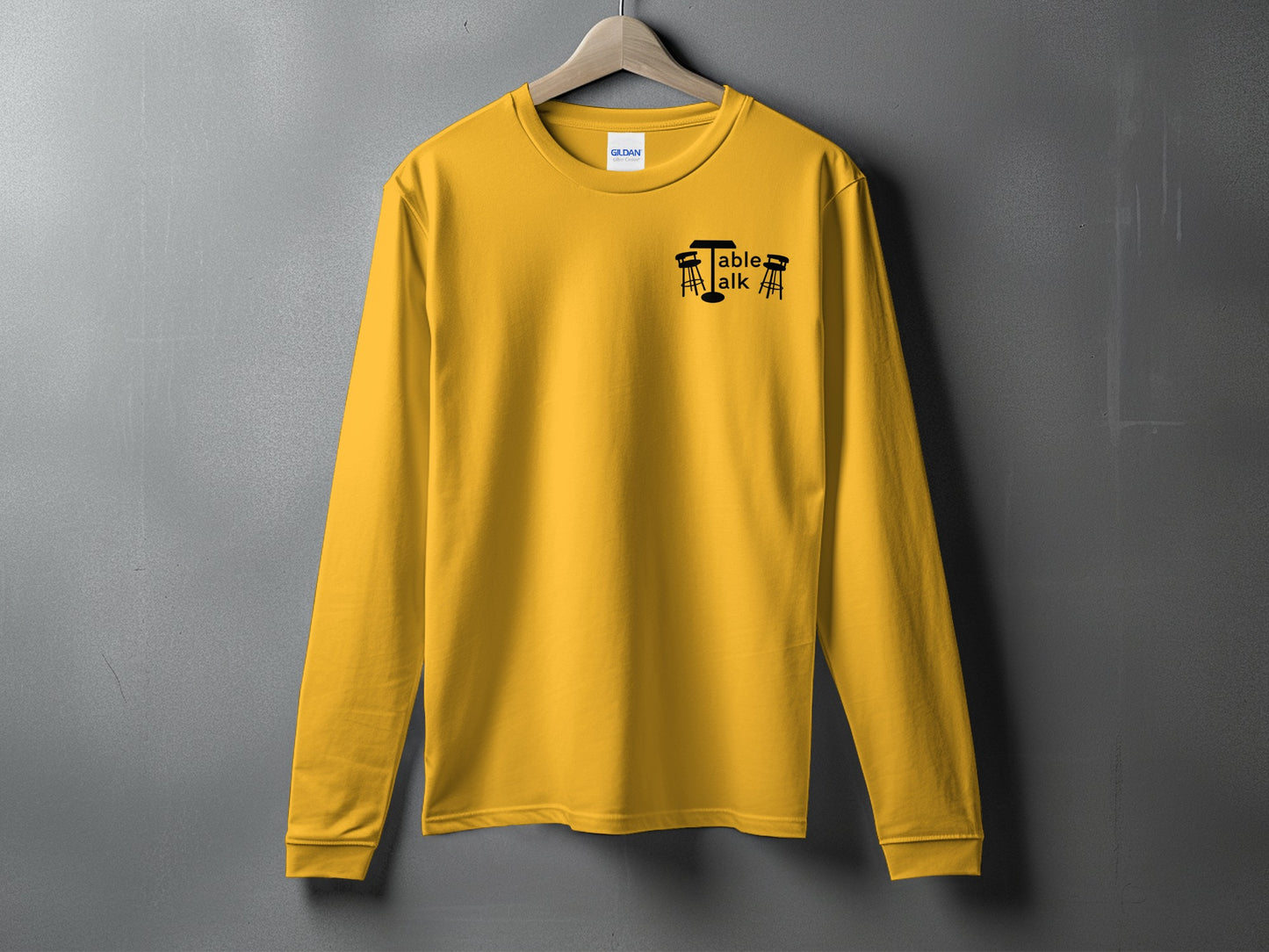 Yellow Long Sleeve Tee with Table Talk Graphic Print