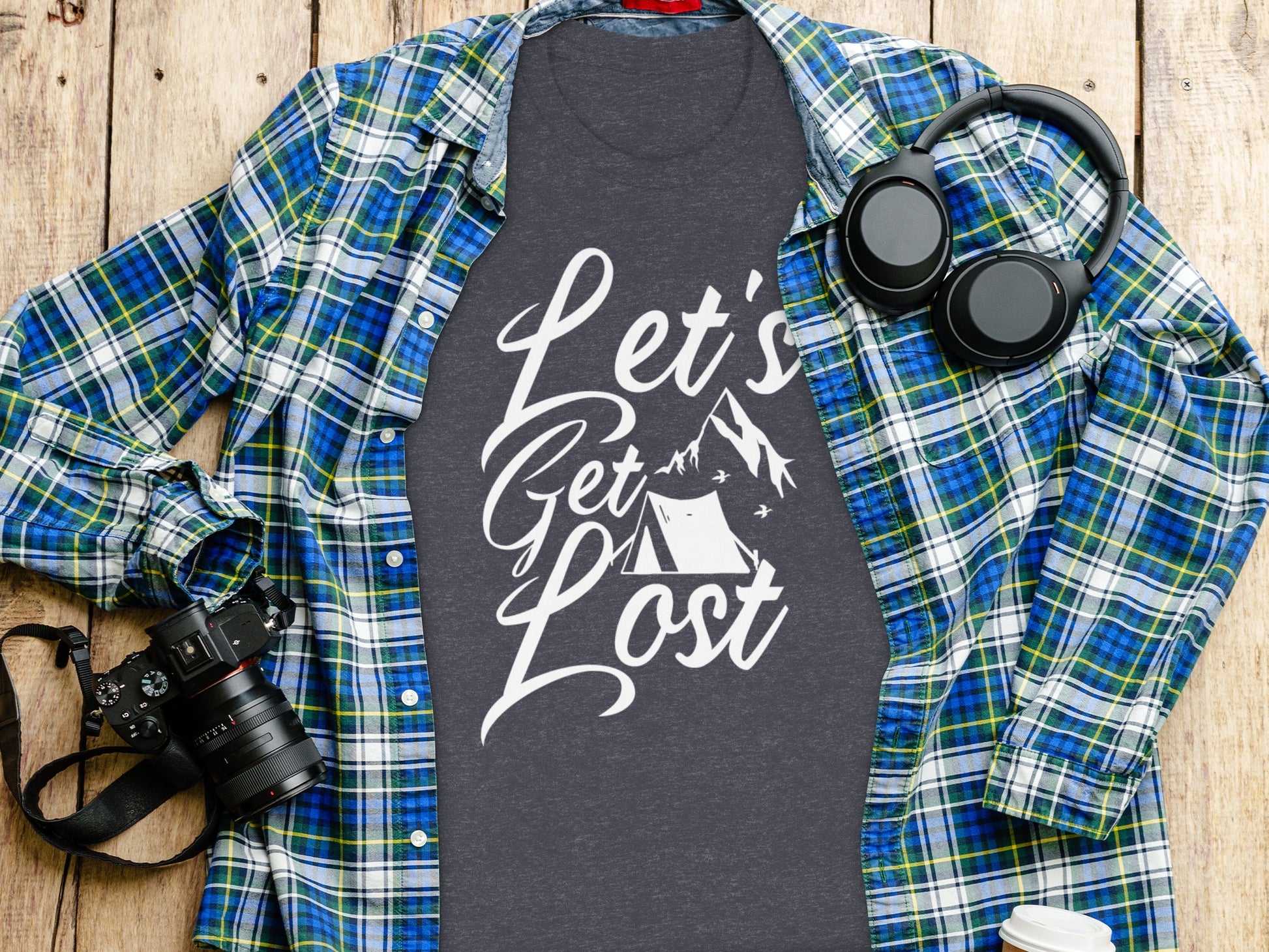 Lets Get Lost Tent and Mountain Graphic Design T-Shirt T-Shirt - Outdoor & Adventure Collection - Mile Marker 16 Gear by Cloud 16 Clothing Co.
