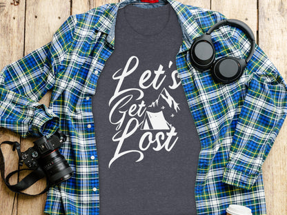 Lets Get Lost Tent and Mountain Graphic Design T-Shirt T-Shirt - Outdoor & Adventure Collection - Mile Marker 16 Gear by Cloud 16 Clothing Co.