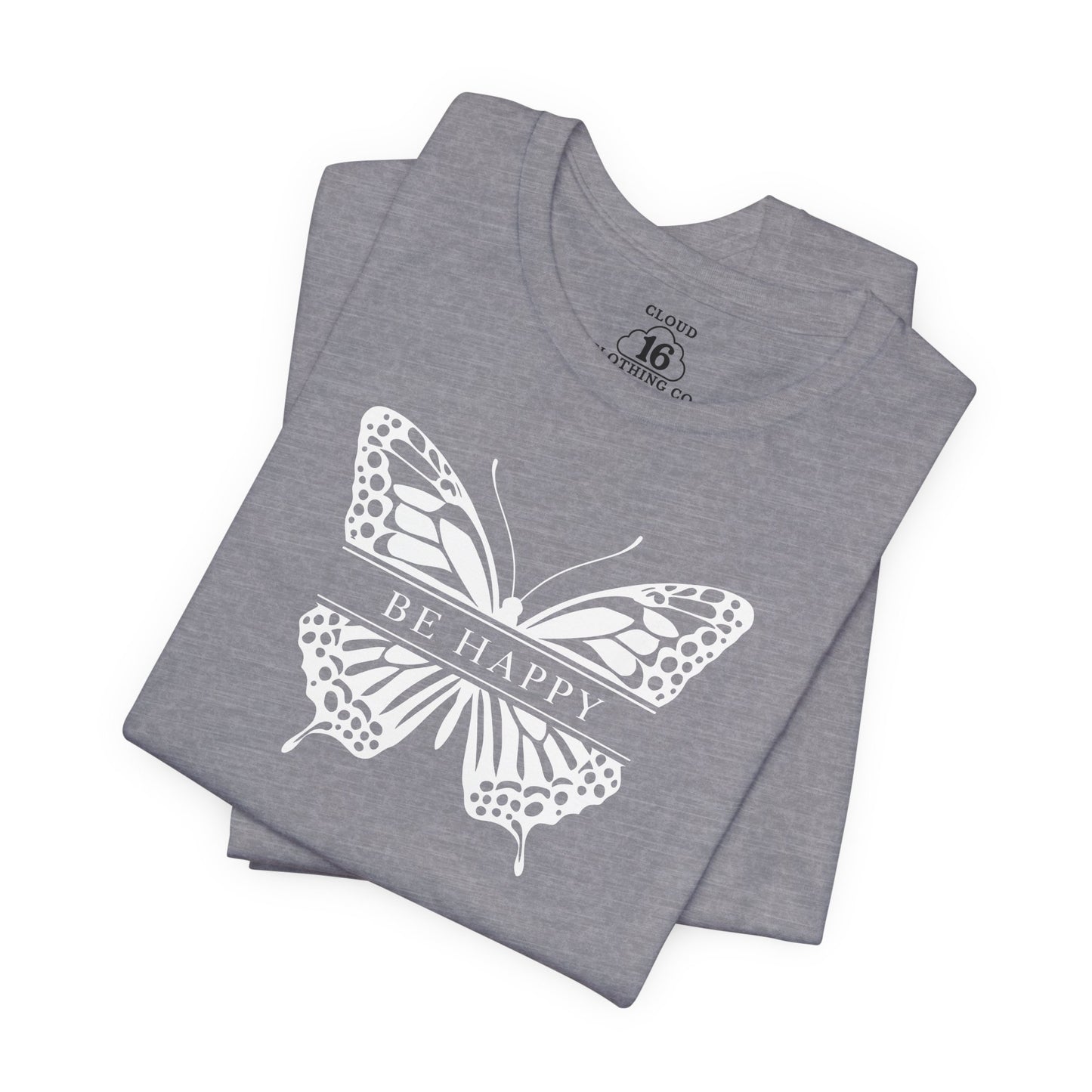 Be Happy Butterfly Tee - Womens Eco-Friendly T-Shirt | Positive Vibes Nature Lover Gift