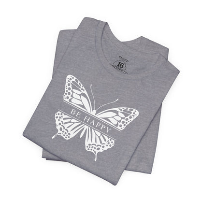 Be Happy Butterfly Tee - Womens Eco-Friendly T-Shirt | Positive Vibes Nature Lover Gift