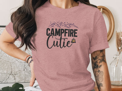 Campfire Cutie with Mountain Print Graphic Novelty T-Shirt T-Shirt - Outdoor & Adventure Collection - Mile Marker 16 Gear by Cloud 16 Clothing Co.