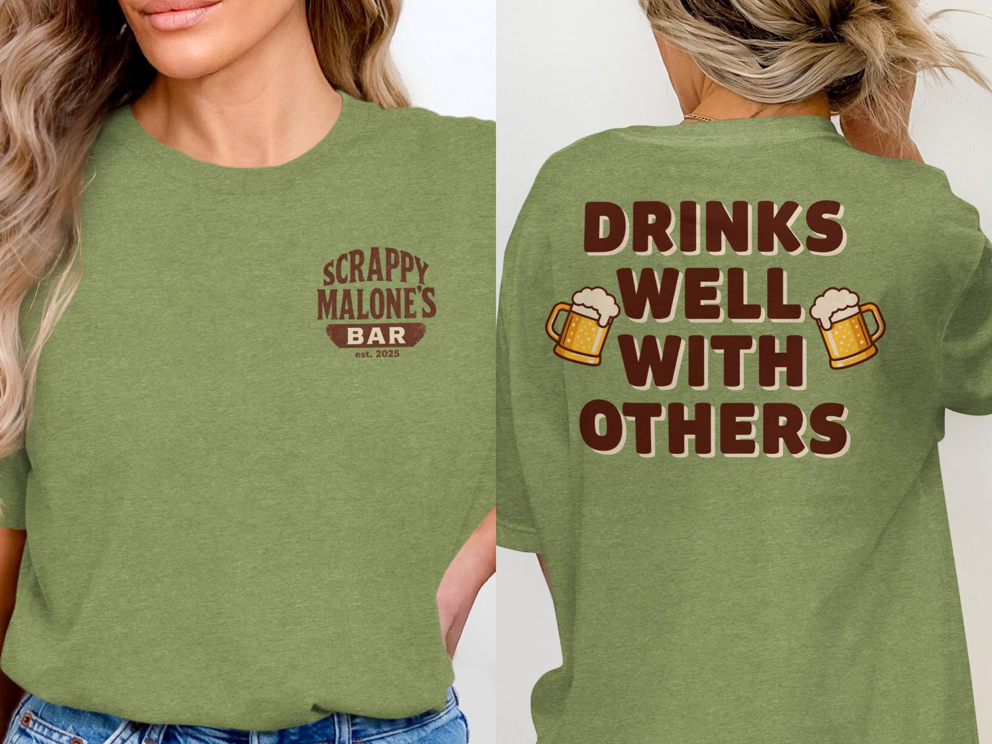 Drinks Well With Others Funny Party Social Graphic T-Shirt T-shirt - Scrappy Malone's Bar 100-Proof Humor - Cloud 16 Clothing Co.