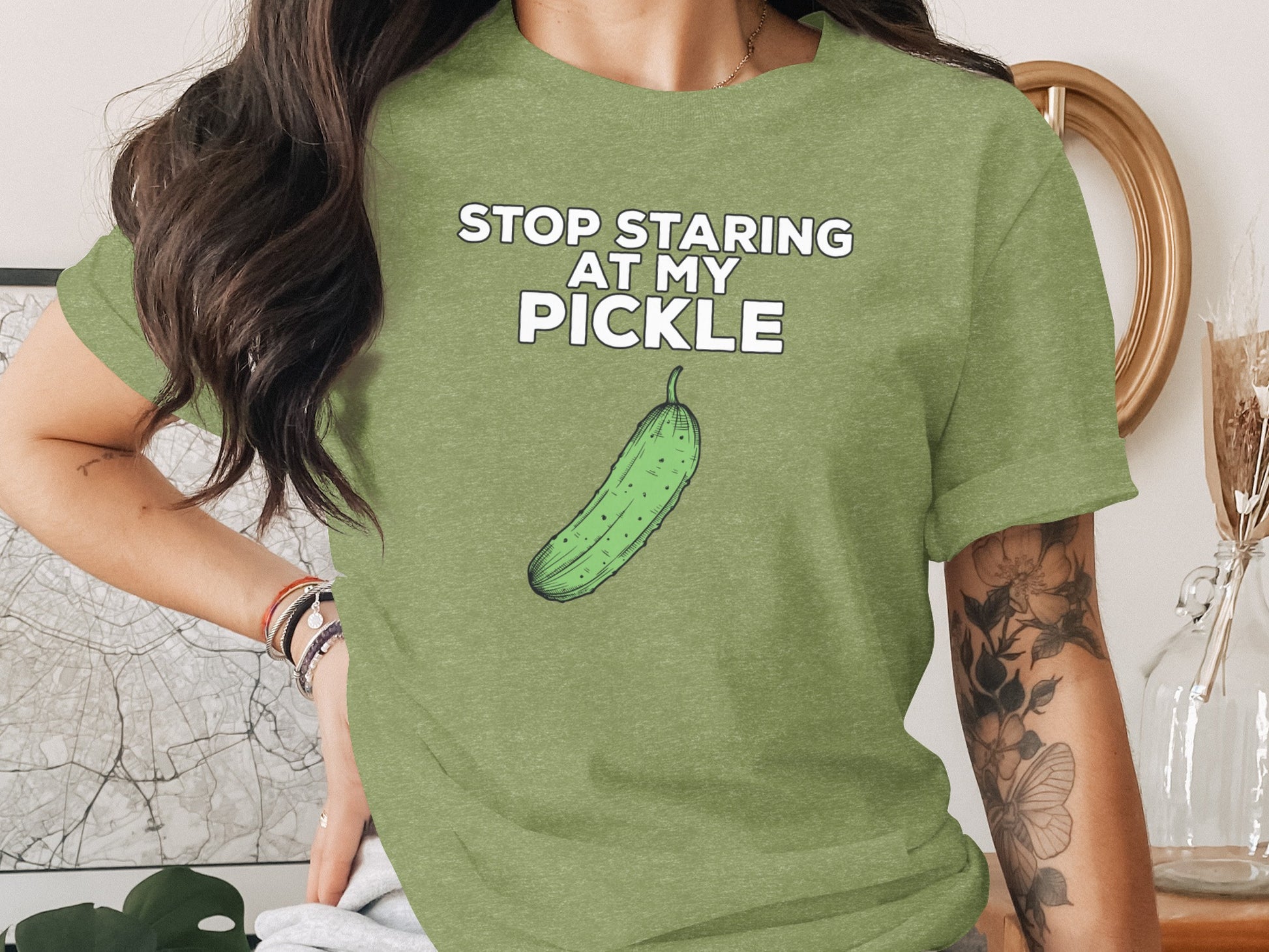 Funny Stop Staring at My Pickle Graphic T-shirt