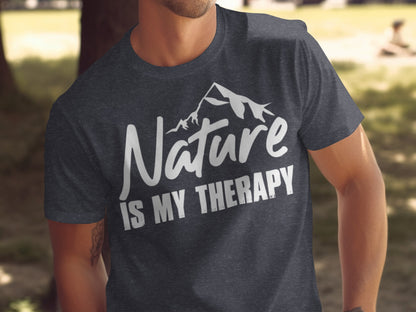 Nature is my Therapy White Text with Mountain T-Shirt T-Shirt - Outdoor & Adventure Collection - Mile Marker 16 Gear by Cloud 16 Clothing Co.