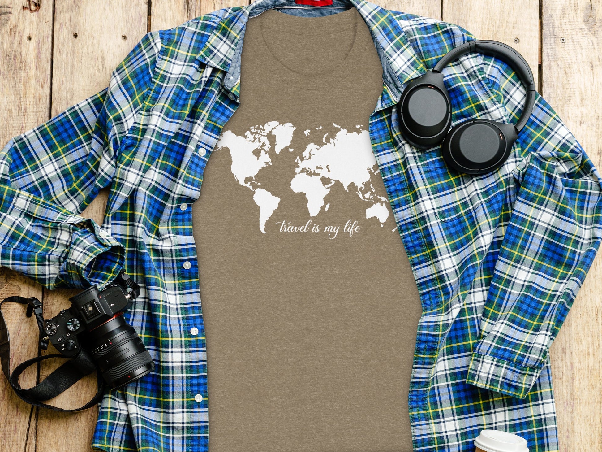World Map Travel is My Life Graphic Design T-Shirt T-Shirt - Outdoor & Adventure Collection - Mile Marker 16 Gear by Cloud 16 Clothing Co.