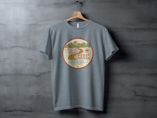 Heritage Heritage Explorer Trail Creek Nomad Tee: Gray t-shirt with round vintage logo for Trail Creek Outdoor Supply.