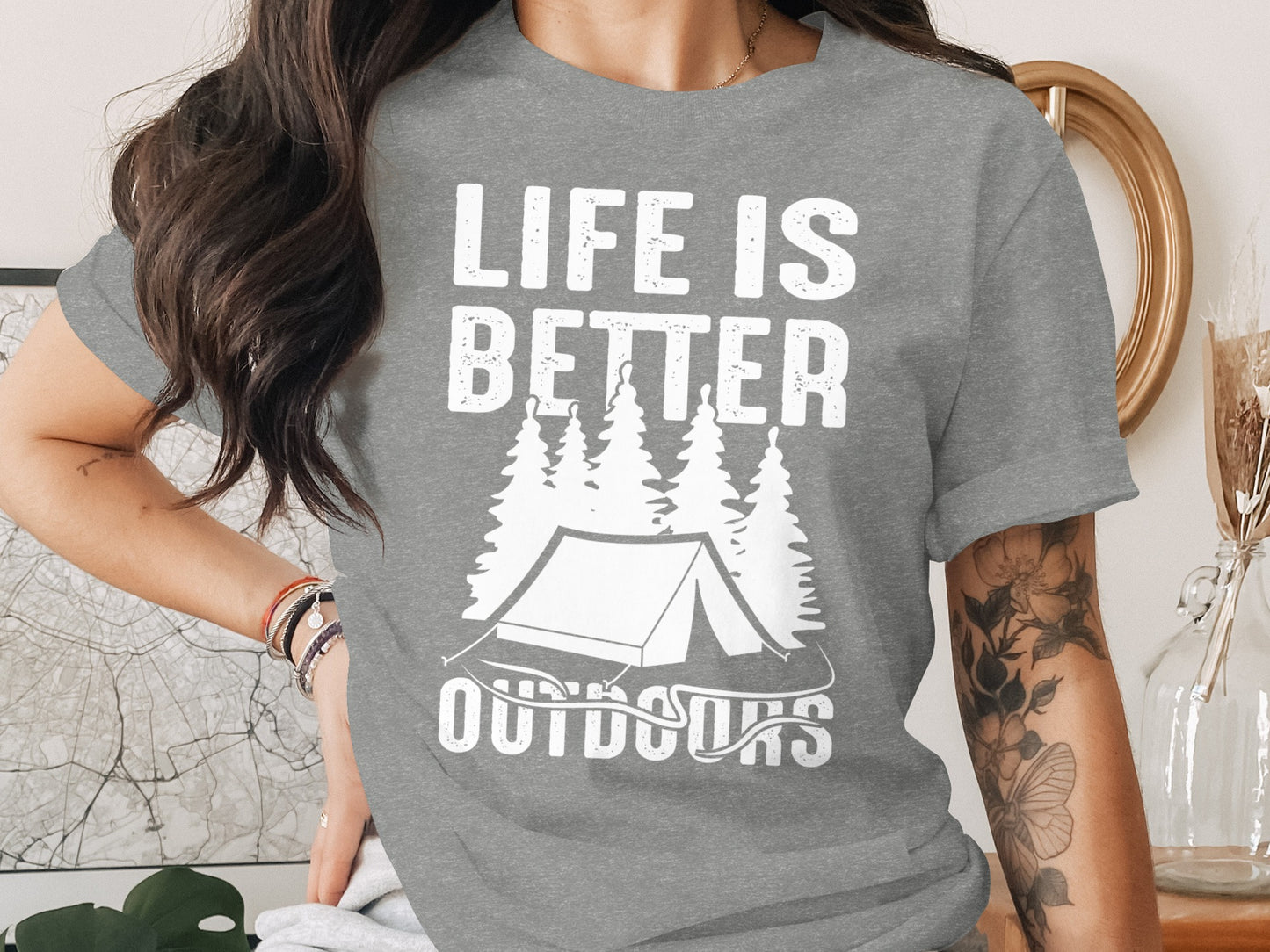 Life Is Better Outdoors Camping Tent Graphic Novelty T-Shirt T-Shirt - Outdoor & Adventure Collection - Mile Marker 16 Gear by Cloud 16 Clothing Co.