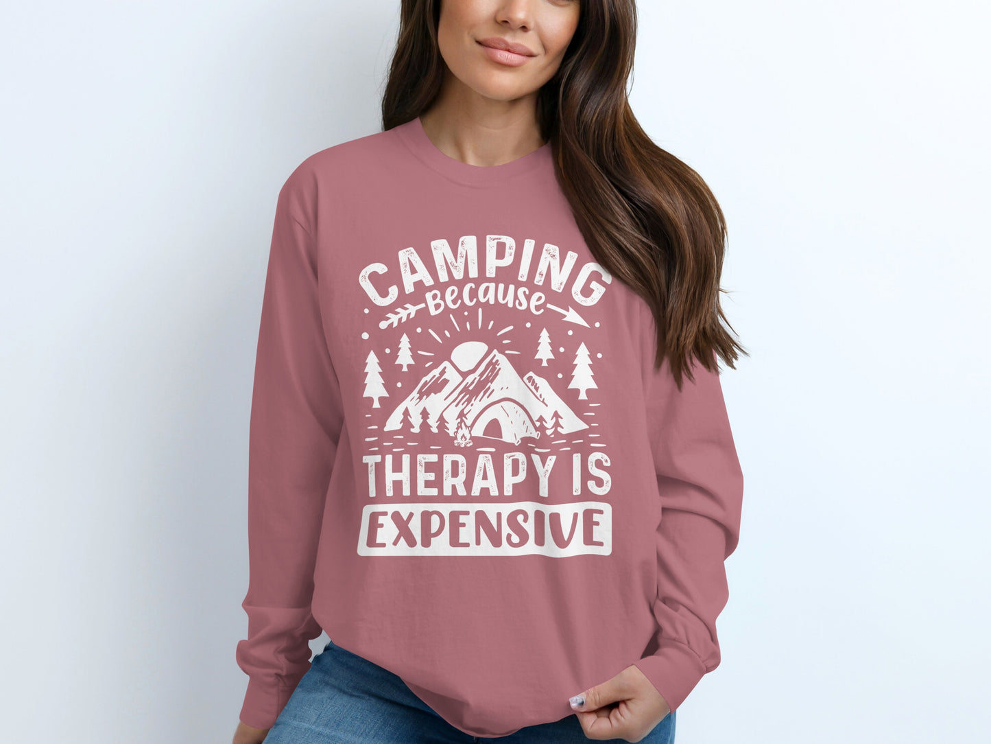 Camping Because Therapy is Expensive Outdoor Long Sleeve T-Shirt Long Sleeve Tee - Outdoor & Adventure Collection - Mile Marker 16 Gear by Cloud 16 Clothing Co.