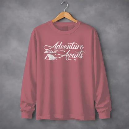 Adventure Awaits Long Sleeve Shirt with Camping Design