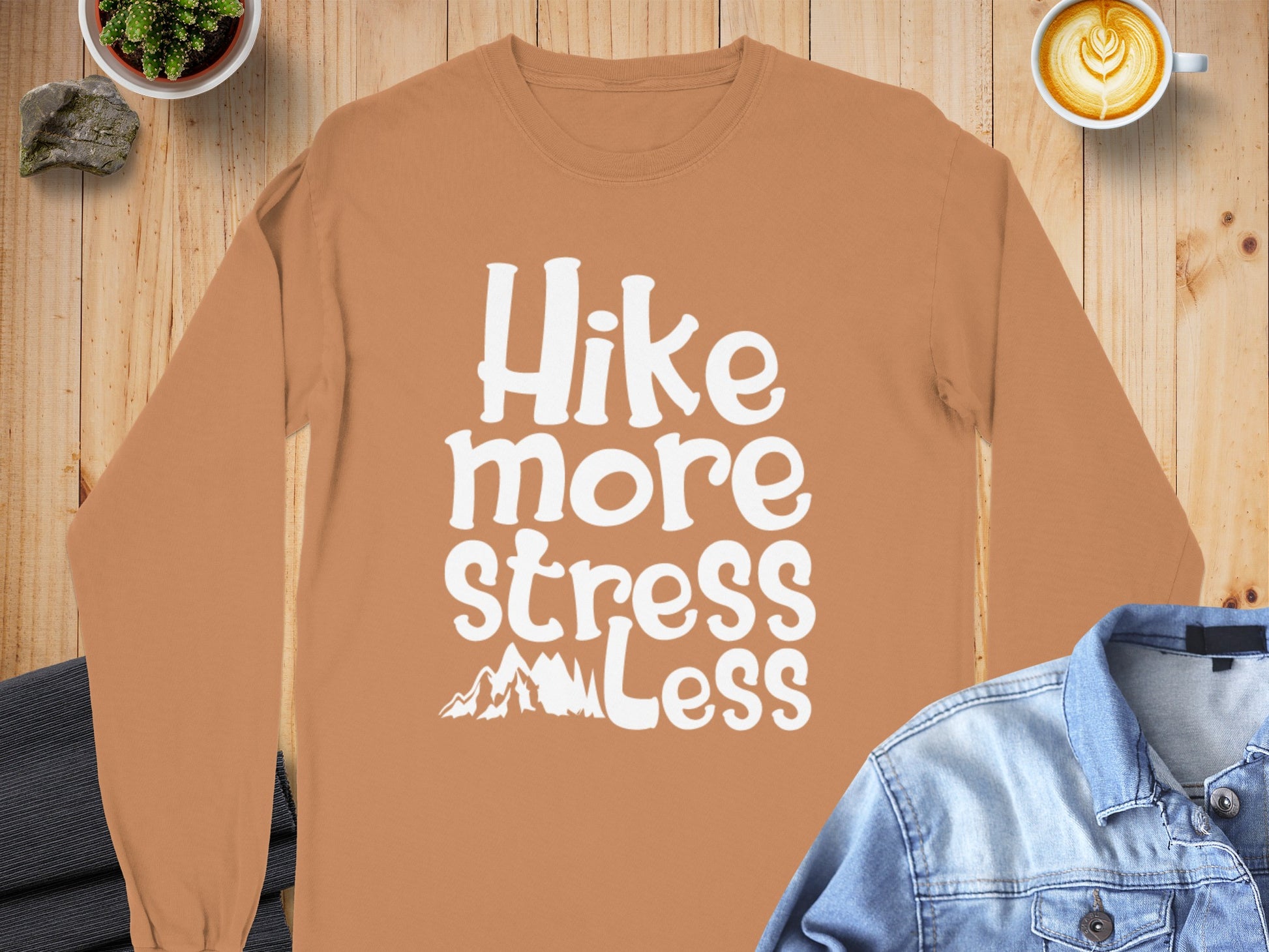 Hike More Stress Less Long Sleeve Graphic Shirt