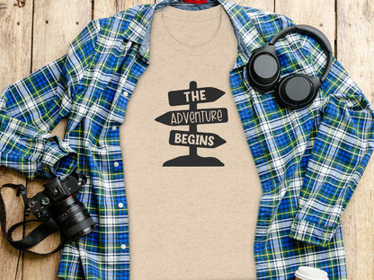 The Adventure Begins Arrow Signpost Graphic T-Shirt T-Shirt - Outdoor & Adventure Collection - Mile Marker 16 Gear by Cloud 16 Clothing Co.