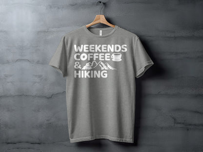 Weekends Coffee And Hiking Graphic Design Funny T-Shirt T-Shirt - Outdoor & Adventure Collection - Mile Marker 16 Gear by Cloud 16 Clothing Co.